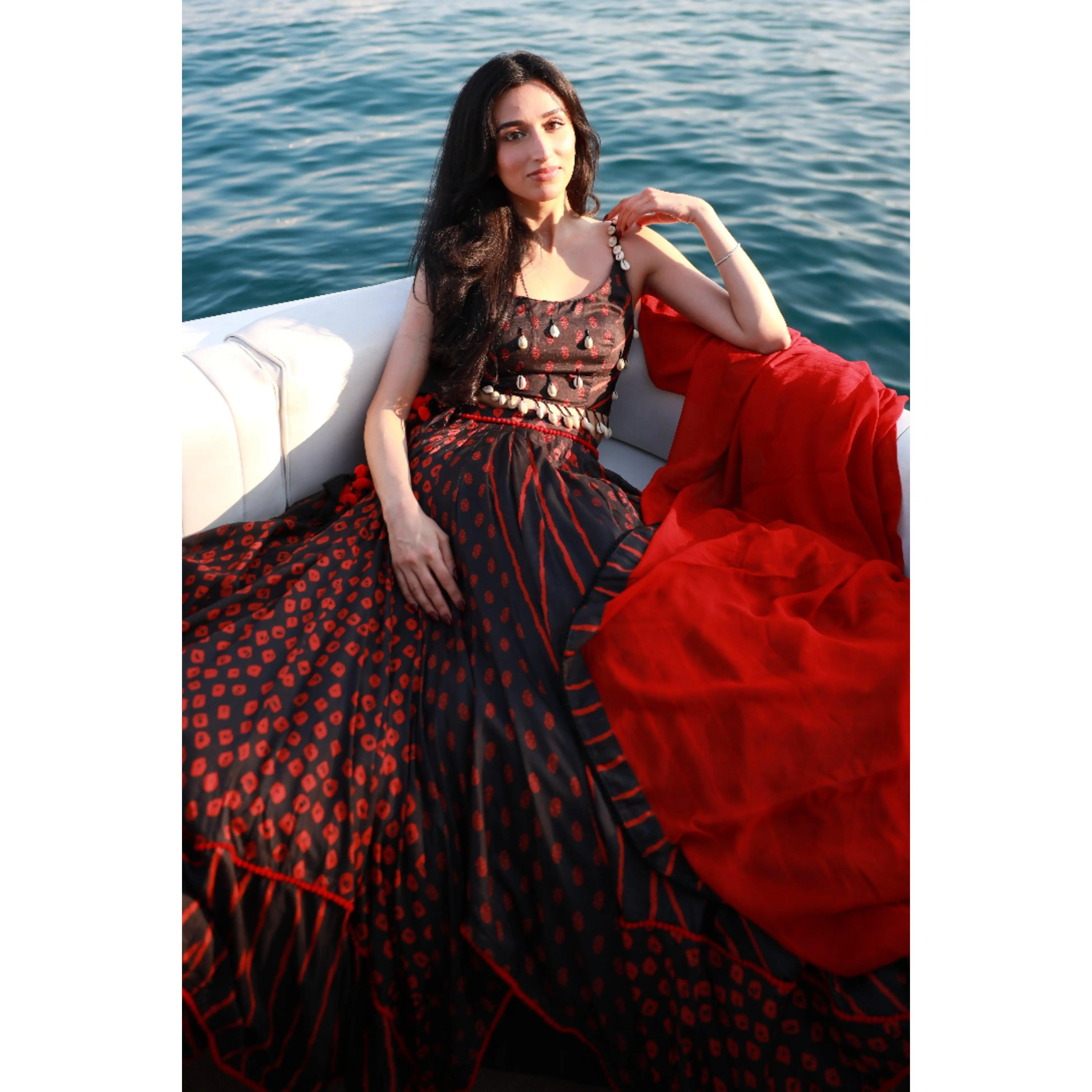 Red and Black Full Flare Chaniya Choli Set