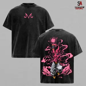 Evil Buu Tee Washed – DBZ Washed Anime Manga T-Shirt, Vintage Washed Graphic Tee, Unisex Oversized Streetwear Shirt, Retro Japanese Anime T-Shirt, Majin Buu Villain Graphic Tee, Casual Oversize Anime Shirt, Gift for DBZ Fans