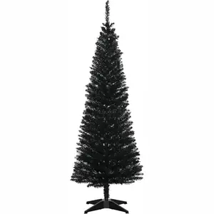 5' Artificial Pencil Christmas Tree, Slim Xmas Tree with 294 Realistic Branch Tips and Plastic Stand, Black、Christmas tree