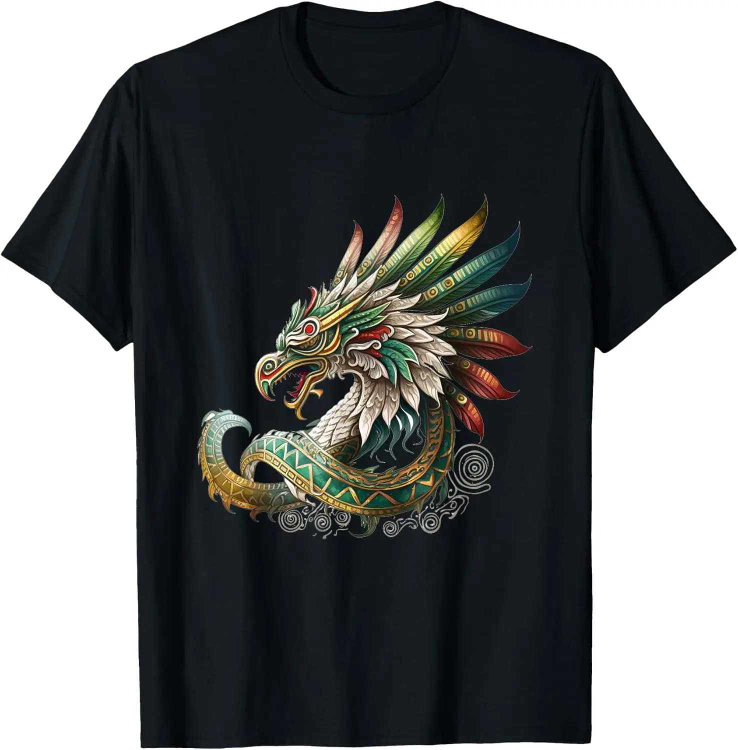 Men's Casual Round Neck Short-Sleeve Cotton T-Shirt - Moisture-Absorbing Soft Natural Fabric Fashion Apparel, Streetwear Top with Feathered Serpent Aztec Quetzalcoatl Mexican Mythology Graphic, Suitable for Sports