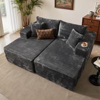 Double Chaise| Grey Plush Corduroy