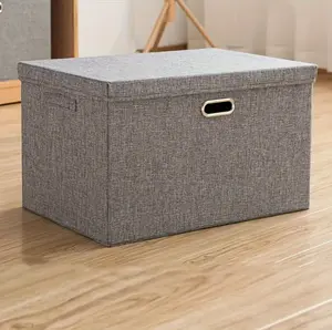 1pc Extra-Large Size Premium Linen Storage Baskets with Lids - Handheld, Foldable, and Breathable - Ideal for Closet, Home, Bedroom, Office, and Nursery Organization, Toys and Clothes Storage