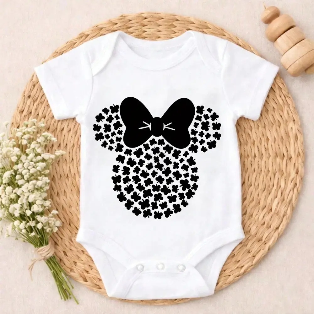Newborn Baby Bodysuit Gift Set Minnie Mouse Bow Pattern Print Must-Have Cute appearance Anti - pilling property Skin - gentle Soft Cotton Romper Outfit for Boys & Girls 0-24M, 0-3M, 12M