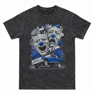 Blue Smile Now Cry Later Vintage Washed Shirt, Full Color, Menswear Top, Womenswear Top Tee Casual Cotton Fabric Round Neck Comfort,Oversized tshirt women&men,Funny T-Shirt