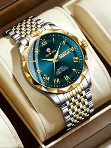 Men's Business Fashion Round Dial Analog Quartz Watch, Fashion Watch for Party, Daily Clothing Decor, Trendy All-match & Exquisite Watch for Birthday Gift, Durable Watch