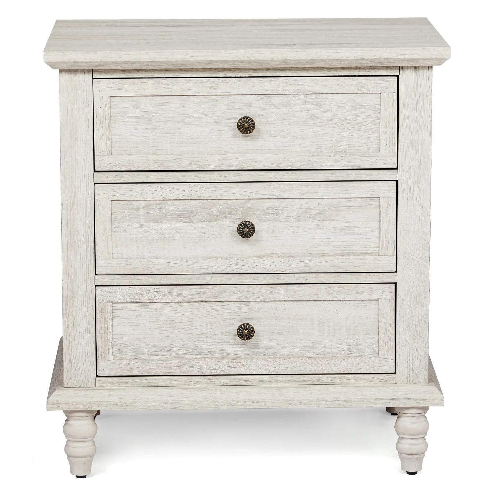 Karl 27" Farmhouse Night Stand with 3 Drawers, Wood End Table Dresser for Bedroom, Retro Oak Nightstand, Bed Side Table with Metal Handle, Bedside Cabinet for Bedroom Living Room, Closet