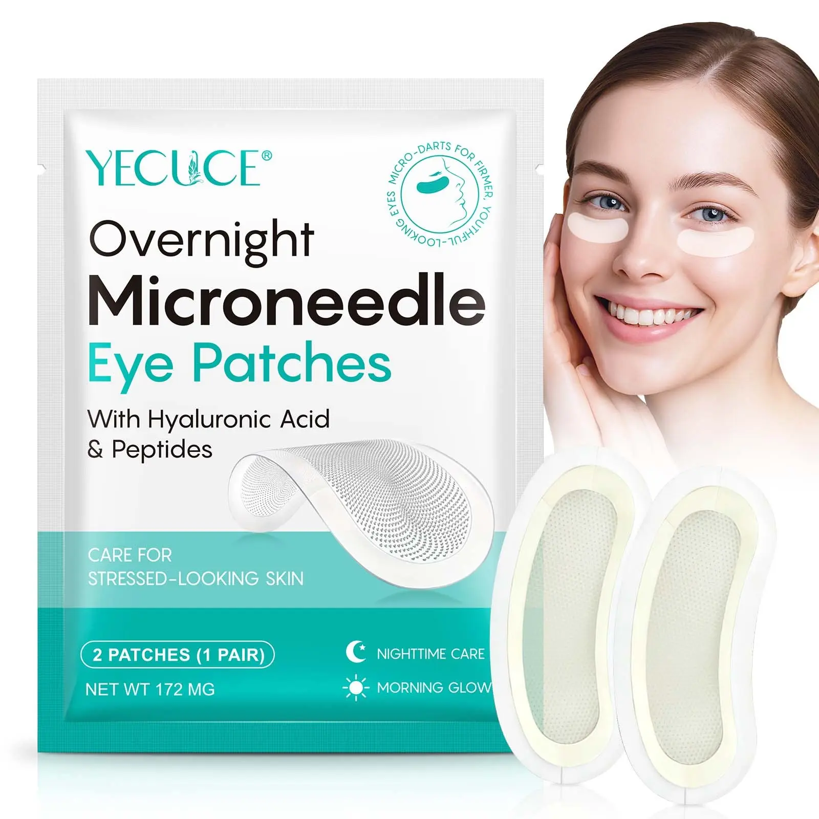 YECUCE Micro-Needle Eye Patches, Hydrating Eye Patches, Microneedling Eye Patch, Intensive Eye Care, these patches promote absorption and help smooth fine lines, suitable for areas such as nasolabial folds, Hyaluronic Acid