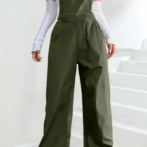 Women's Solid Color Adjustable Strap Overalls with Pocket Design, Casual Fit One Piece Jumpsuit for Outdoor Streetwear, Women Clothing, Womenswear