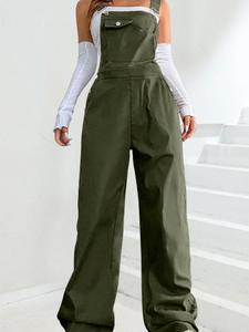 women's solid color adjustable strap overalls with pocket design, basic casual jumpsuit for outdoor streetwear, sailors dungarees, women clothing, womenswear