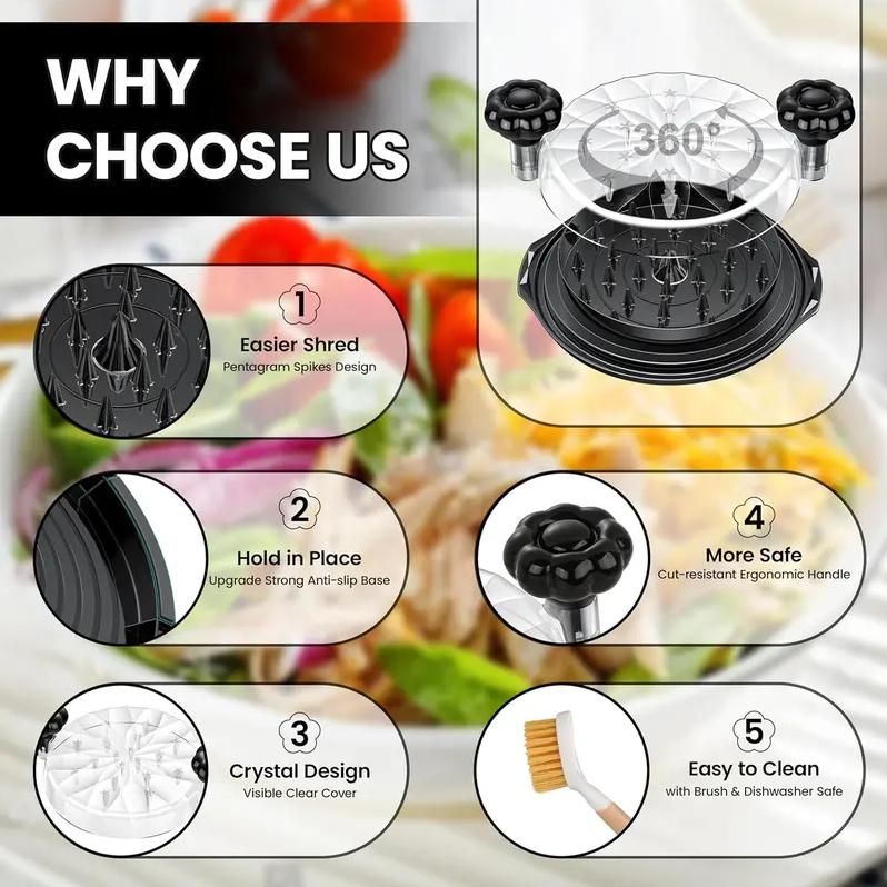 8-inch Chicken Shredder,Visible Lid Meat Cutter,ABS Chicken Shredded Machine with Anti-Slip Strip, Ergonomic Handle, BPA Free, Perfect Utensils for Pork,Beef,Chicken,Kitchen Gadgets,Vegetable Slicer Grill,desmenuzador