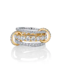 PAVOI 14K Gold Plated Interlocked Three Band Ring for Women - Statement Two Tone Multi Band Stack - Cubic Zirconia Mixed Metals Stacking Jewelry