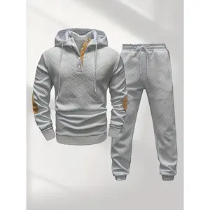 Men's casual fashion suit knitted jacquard sweatshirt and pants two-piece set