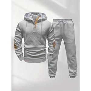 Men's casual fashion suit knitted jacquard sweatshirt and pants two-piece set