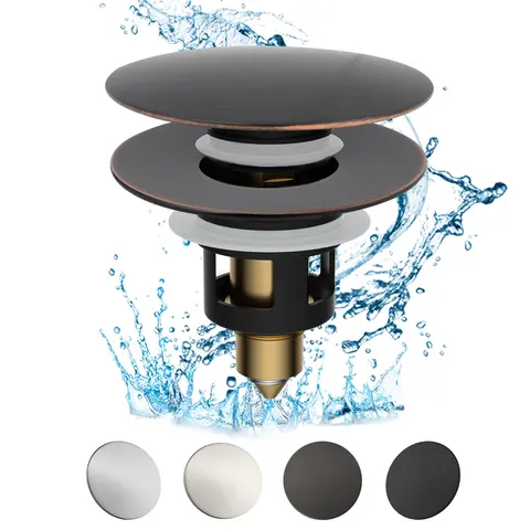 Hibbent 2-Pack Steel & Brass Bathroom Sink Stopper, Universal Adjustable Press-Up Drain Strainer with Bullet Core, Anti-Clogging Rubber Filter, Corrosion Resistant, Durable, Easy Installation for 1.1"-2.3" Basins
