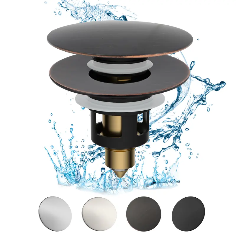 Hibbent 2-Pack Steel & Brass Bathroom Sink Stopper, Universal Adjustable Press-Up Drain Strainer with Bullet Core, Anti-Clogging Rubber Filter, Corrosion Resistant, Durable, Easy Installation for 1.1"-2.3" Basins