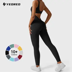 YEOREO Sleeveless Jumpsuits for Women Sexy Backless Gym Bodycon Lizvette V Back Scrunch Butt Rompers gym outfit athlete
