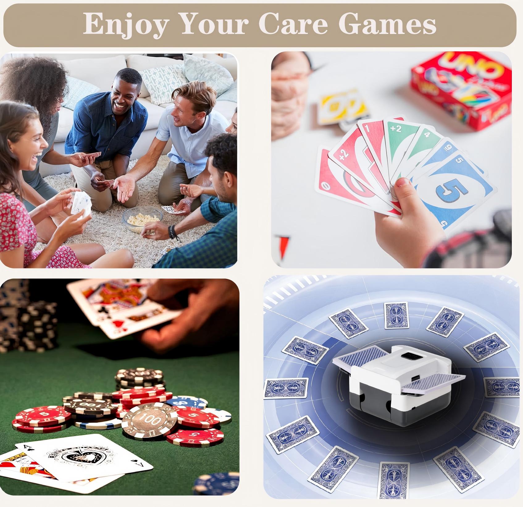 Rechargeable Automatic Card Shuffler for 1-2 Decks, Electric Playing Cards Shuffler Machine with Auto & Manual Modes – Ideal for UNO, Poker, Mahjong, Bridge, Spades, Rummy, Casino & More