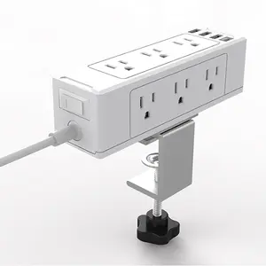 Desk Clamp Power Strip, Desktop Edge Mount Charging Station with 9 AC Outlets 4 USB (1 USB C), Fit 1.75" Tabletop, Under Desk Surge Protector 1700J, 6 Ft Extension Cord for Home Office, White