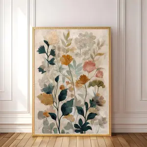 Vintage Botanical Painting Earth Tone Floral Print Boho Cottagecore Decor Watercolor Maximalist Eclectic Wall Art Hanging Artwork
