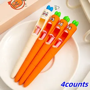 Cute Carrot Design Gel Pens Set, Creative Fun Stationery Supplies, Plastic Material Ink, Christmas Gift, Holiday Gift, Party Favors, Funny Teacher Pens