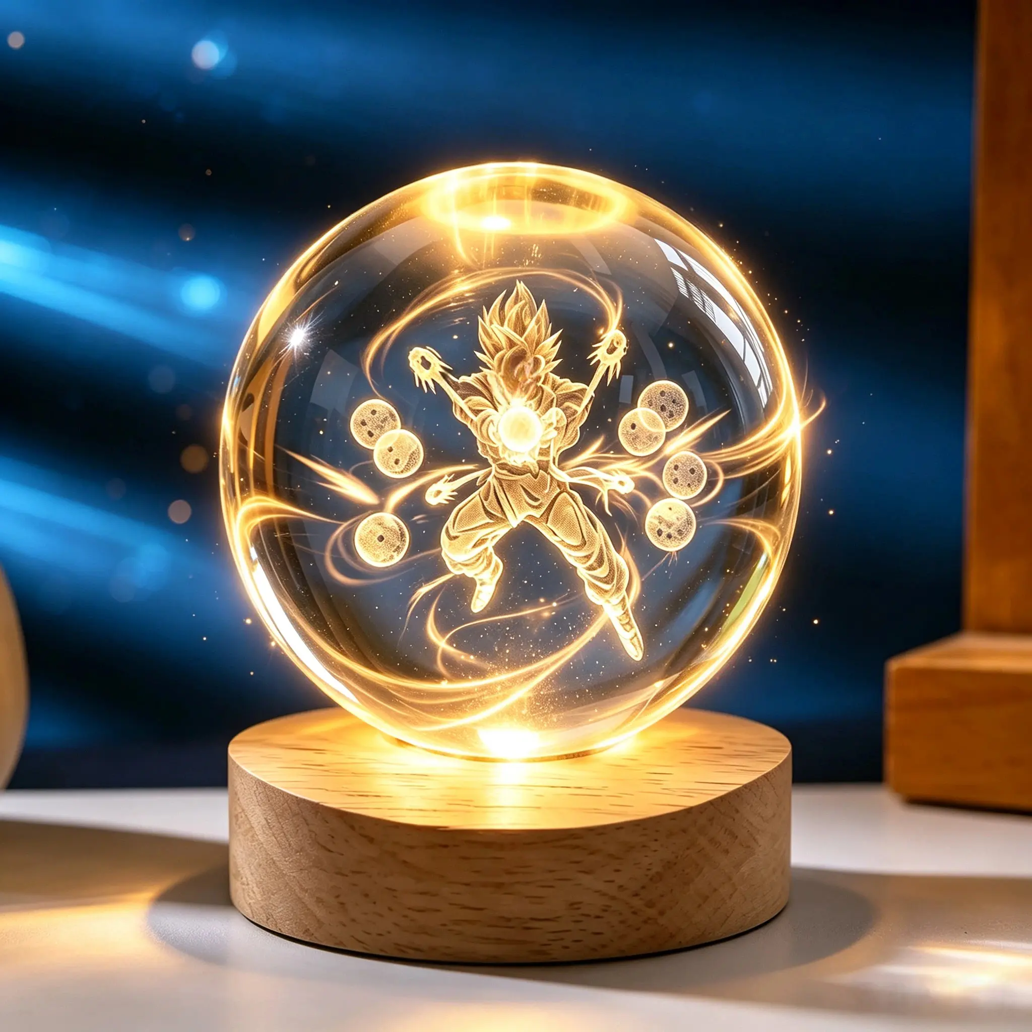 3D Laser Engraved Warrior Character Crystal Ball, Home Decor Glass Figurine, Night Light for Room, Birthday Gift for Fans Keepsake Collectible