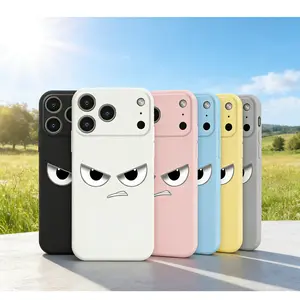 Funny Angry Face Pattern iPhone Case Ultra-Thin 1.0mm Full-Cover Lens Protector Soft Silicone for iPhone 17 16 15 Multiple Colors Expressive Face Design Smartphone Wireless