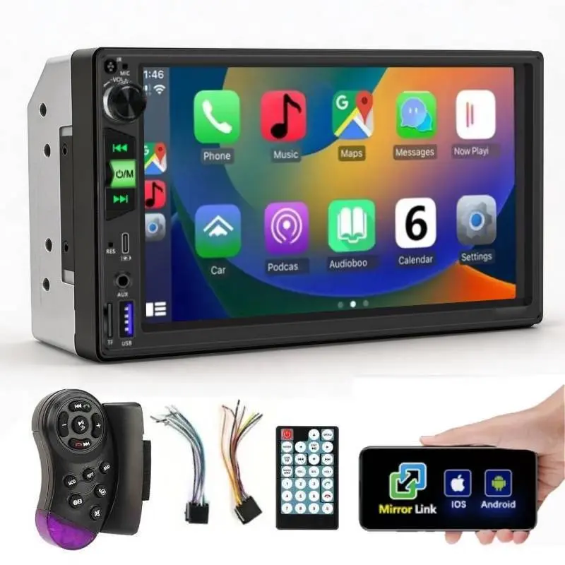 7" 2din Car Stereo Touchscreen, Car Media Player, Wired Android Auto, Bluetooth-compatible, Swc, 30-Band Eq, Hands-Free Calling, Universal for Cars, Trucks, Rvs, Vans, Pickups, Buses