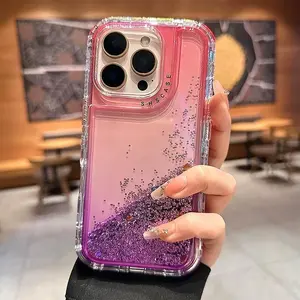Gradient Bling Quicksand Sequins Phone Case For iPhone 17 Air 16 15 14 13 12 Pro Max 8 7 Plus X XR SE XSMax Glitter Clear Cover