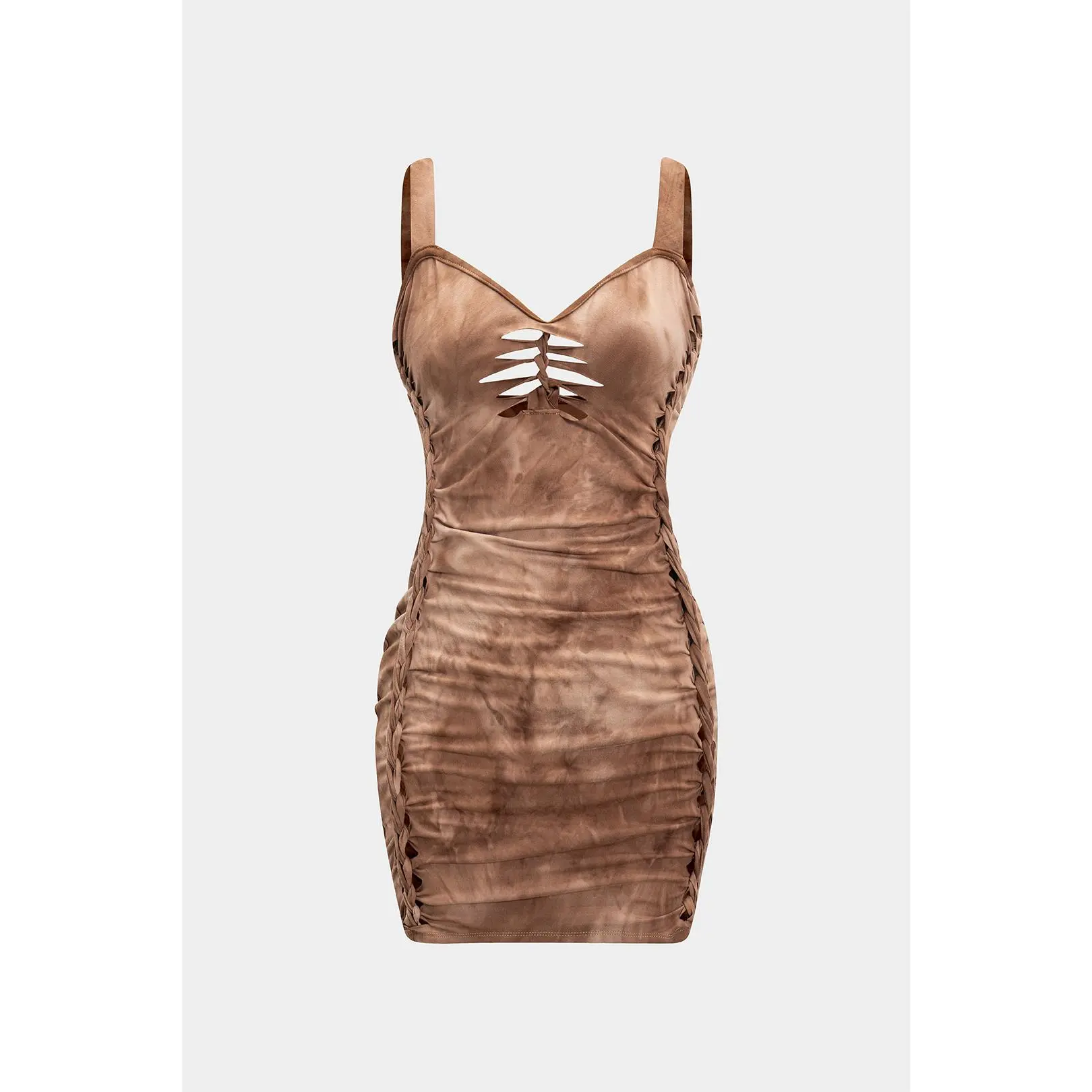 Cut Out Detail Ruched Backless Sleeveless Midi Dress