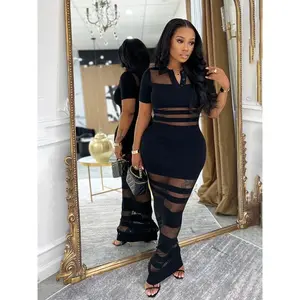 1 Piece Women's Summer Knit Dress, Colorblock Polo Neck Fitted Skirt, High Waist Bodycon Slimming Dress, Breathable Fabric for Casual StyleRAIMENTRY