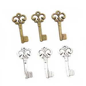 50pcs 21x10mm Vintage Small Key Charms Antique Bronze Silver Plated Handmade Charms Pendant DIY Findings for bracelet necklace