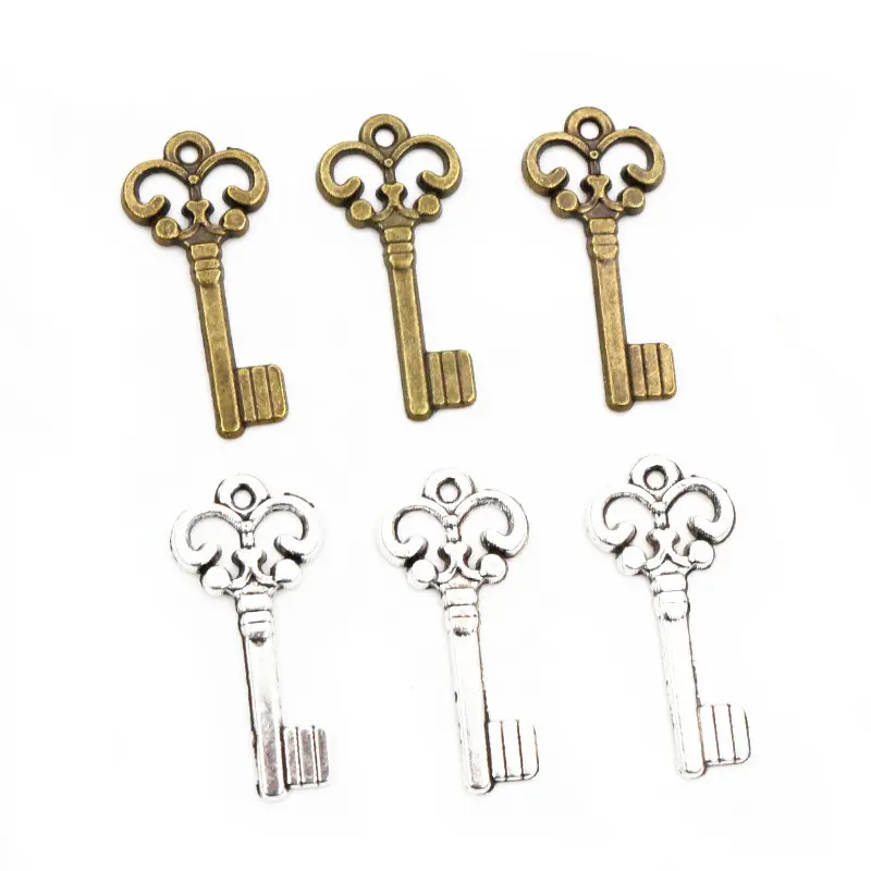 50pcs 21x10mm Vintage Small Key Charms Antique Bronze Silver Plated ...