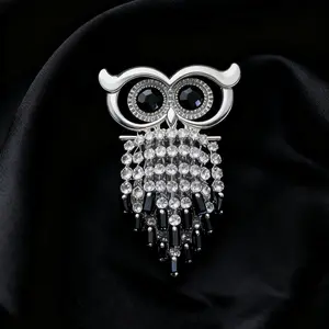Niche exquisite full diamond owl fringed brooch anti-light high-end elegant animal accessories