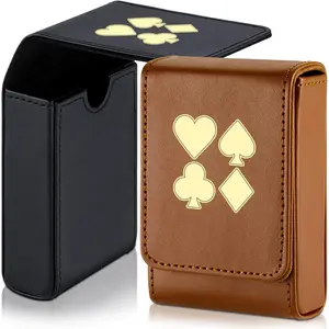 2 Pieces Single Deck PU Leather Playing Card Case Holder Black Brown Deck Holder Playing Card Box Protector Poker Case Fits Poker and Bridge Size for 3.54x 2.36 Inch Gard