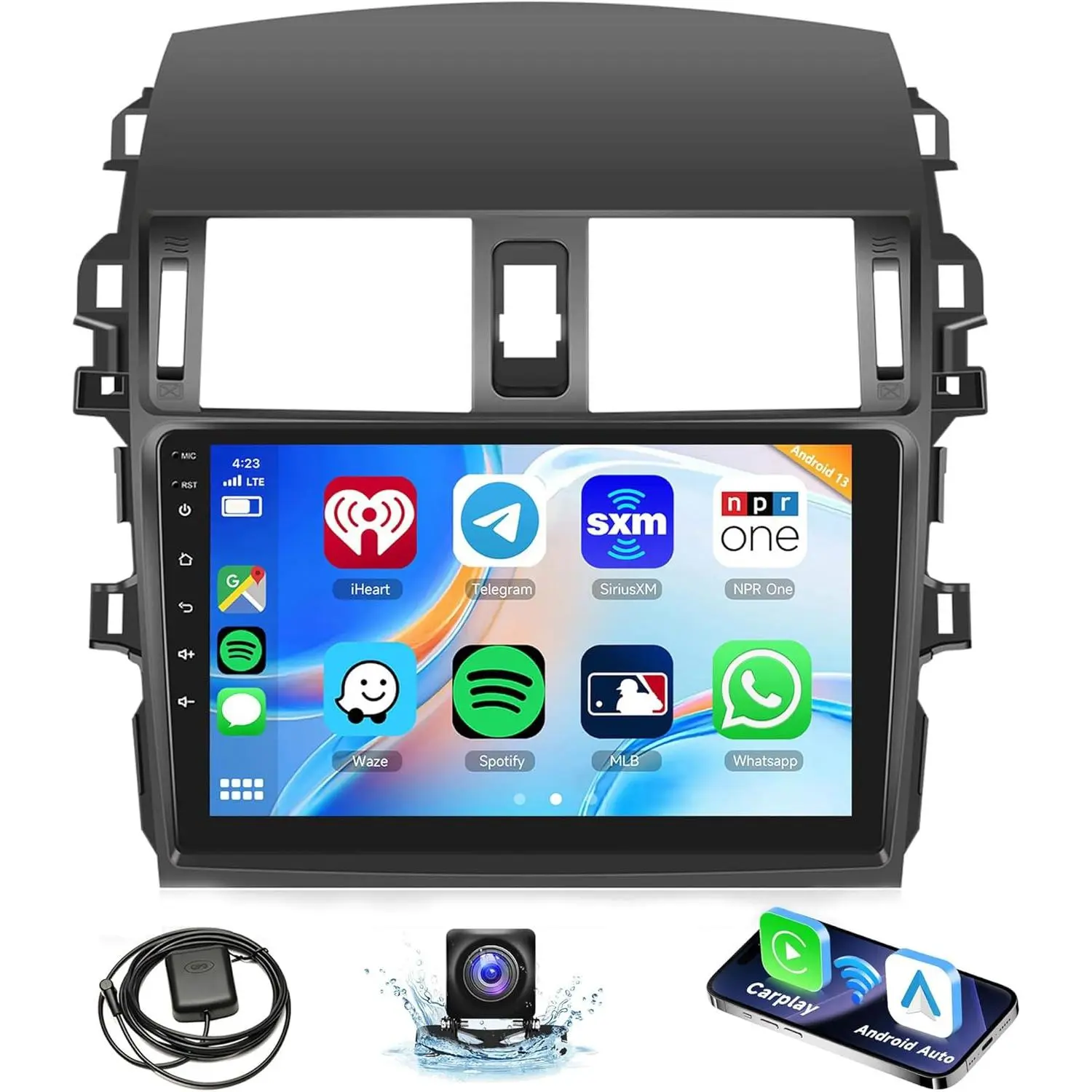 RIMOODY 9-Inch Touch Screen Android Car Stereo (2G+64G) for Toyota Corolla 2009-2013, Wireless CarPlay, Bluetooth, GPS, WiFi, FM, Mirror Link, RCA, Backup Camera, Black Dashboard Car Audio, CarPlay Screen for Vehicle - Automotive, Carplay Screen For Car f
