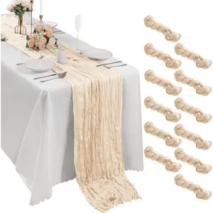12 Pack Cheesecloth Table Runner 17x108 Inch Long Gauze Cheese Cloth 9ft Wrinkled Sheer Table Runner for Wedding Reception Birthday Party Table Decoration ()