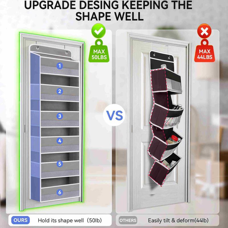 Over The Door Organizer Storage-5-Tier Hanging Organizer with 5 Large Pockets, Anti-Tilt Design, 44 lb Capacity for Bedroom, Bathroom, Pantry