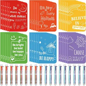 30 Sets Mini Colorful Inspirational Notebooks for Students with 6 in 1 Multicolor Retractable Ballpoint Pens Happiness Notepads Motivational Journals for End of Year Students Class Prizes