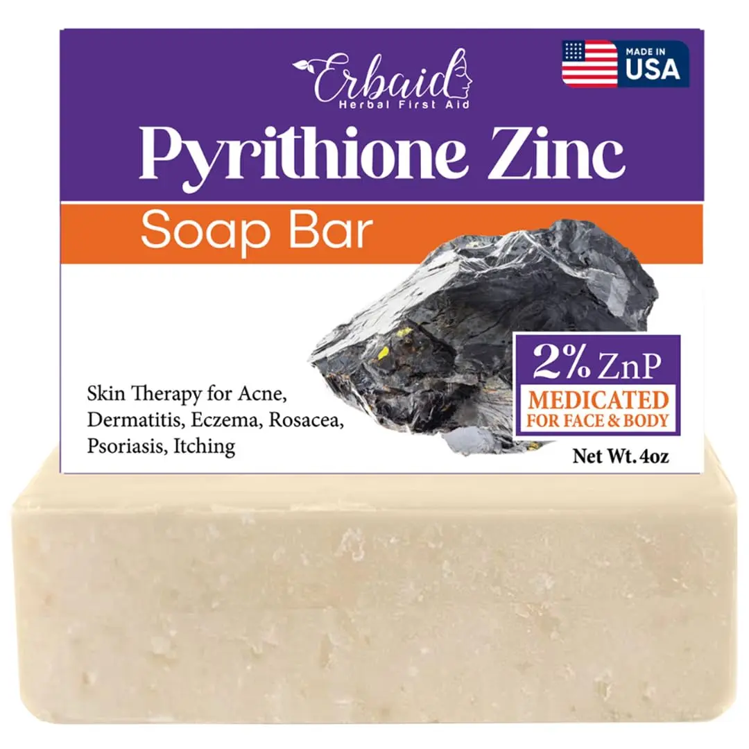 Pyrithione Zinc Soap Bar for Face & Body, 4oz | 2% ZnP Bar Soap Skin Repair Cleanser for Acne, Rosacea, Eczema, Dermatitis, Psoriasis, Itching | Cleansing, Calming Zinc Facial Wash Made in USA