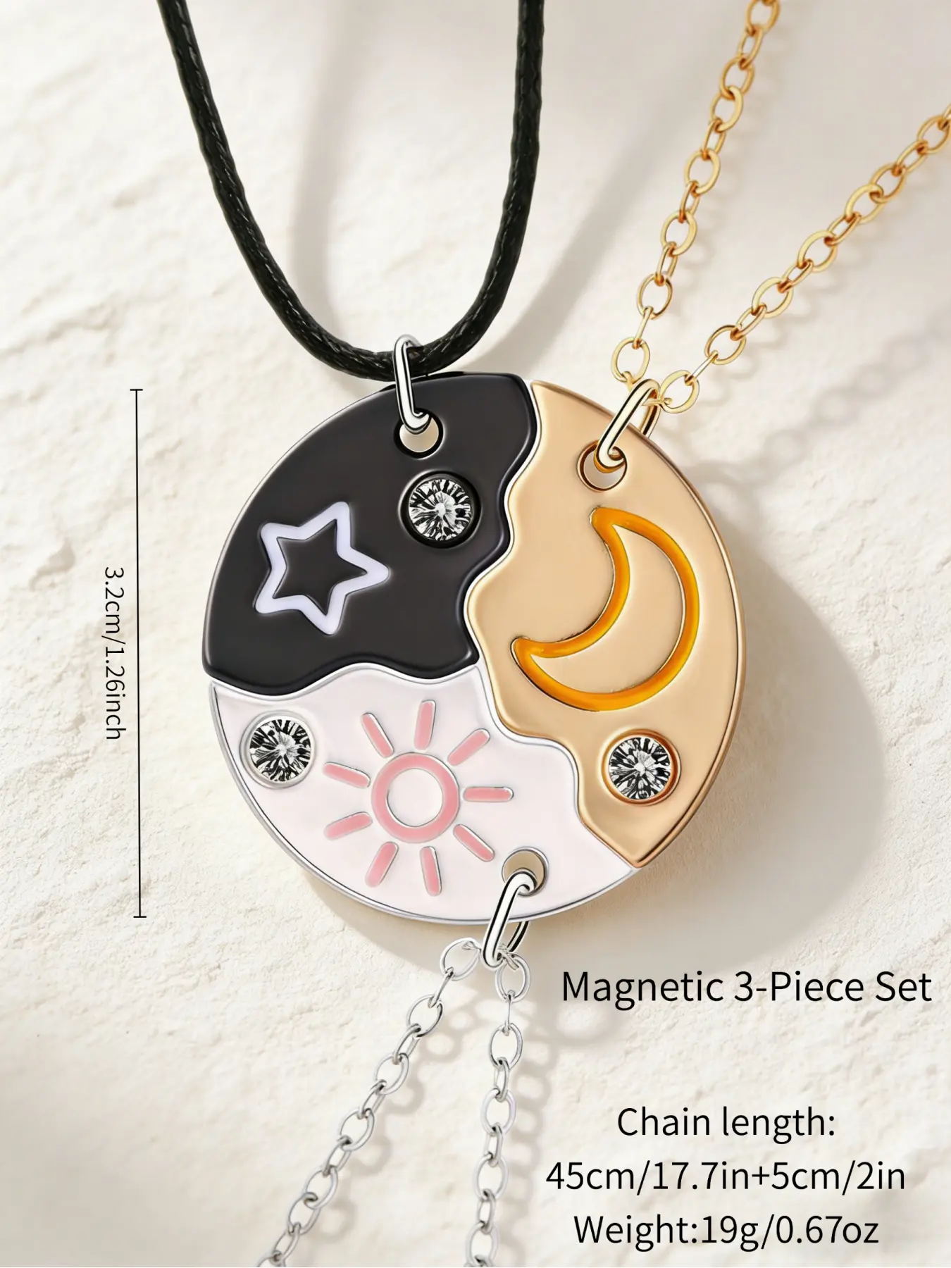 Sun, Moon, Star, and Cloud Magnetic Celestial Necklace Set for