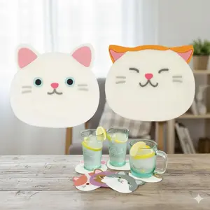 Cute Cartoon Cat Silicone Coaster Set, Non-Slip Heat Resistant Mats for Bowls Plates, Waterproof Table Decor, Kitchen Accessories for Coffee Cups Mugs Tea Sets, Anti-Skid Coaster Pad