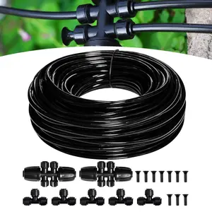 100FT 1/4 inch  Quick-Connect Drip Irrigation Kit Distribution Hose Tubing for Garden Irrigation System (Includes 2 count 6-Way Connector, 5 count 1/4" Tee and 10 count End Plugs)