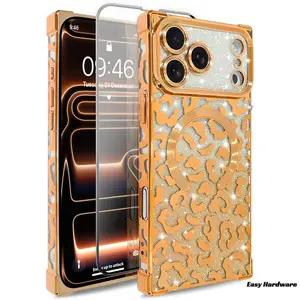 [Free ! Shippin]Glitter Leopard Print Magnetic Case for Phone 17 Air 16 Pro Max 15 Plus 14 13 Full Camera Lens Protection Shockproof Anti-Yellowing MagSafe Compatible Gift for Girls Women Protective Wireless Cover case cases
