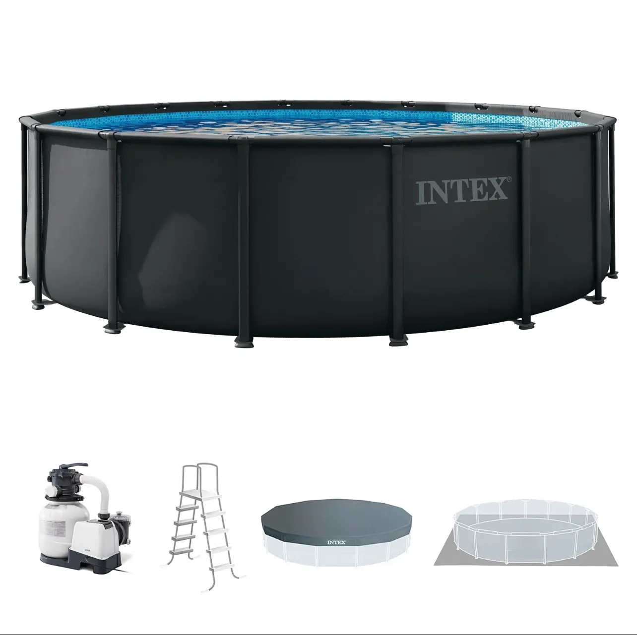 INTEX 18ft Ultra XTR Round Metal Frame Swimming Pool Set – 52in Deep with Pump, Removable Ladder, Debris Cover