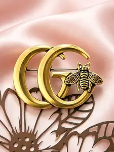 Vintage Alloy Bee Letter CC Brooch, Distressed Pin, Elegant All-Season Accessory, Perfect for Daily and Formal Wear