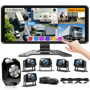 ConewVehicle Truck Backup Camera System,10.36" 5CH Rear View Camera with Quad Split 1080P Touch Screen Monitor,DVR Loop Recording,Night Vision Waterproof for RV Trailer Camper Semi-Truck