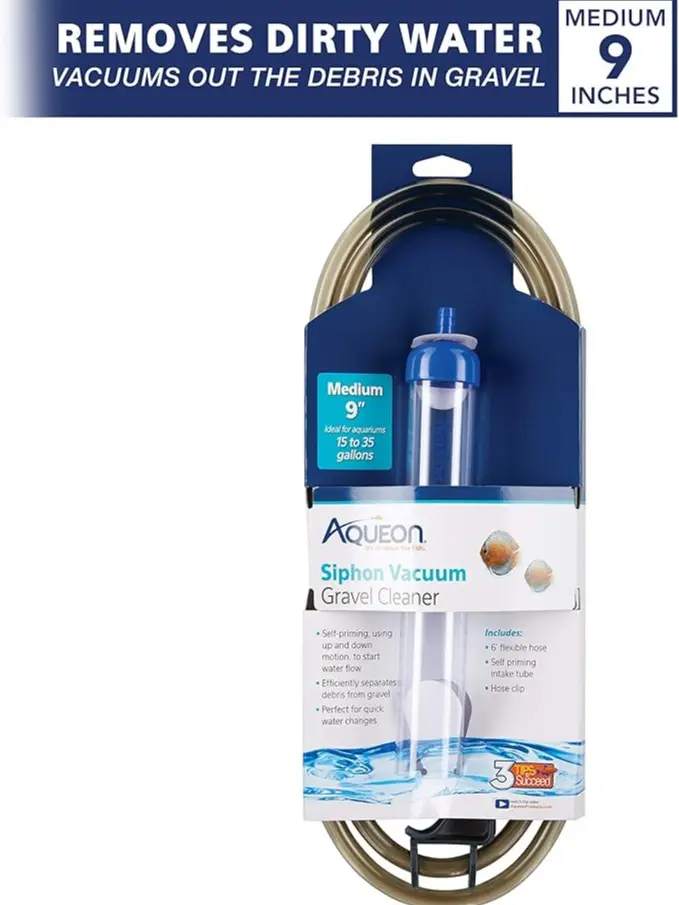 Aqueon Siphon Vacuum Gravel Cleaner Medium - 5 Inches with 6' Flexible Hose, Self Priming Intake Tube & Clip for Bucket Use