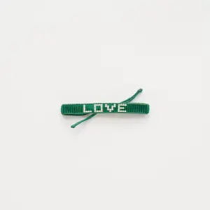 Woven LOVE Bracelet – Emerald Green/White