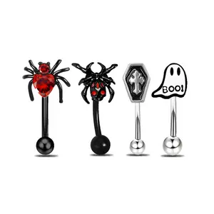 HERVAY 16g/8MM Spider Design Stainless Steel Eyebrow Ring Rook Ring Vertical Labret Piercing Jewelry for Halloween 316L Stainless Steel Punk Inspired Look