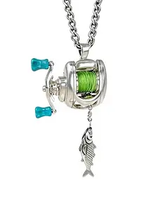 Mini Fishing Reel Necklace, Rotating Handle Spinning Wheel Pendant Keychain, Backpack Hanging Ornament, Fisherman Keychain Accessory, Jewelry Necklace